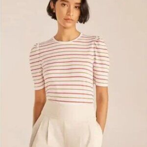 Rebecca Taylor Stripe A Line Puffed Short Sleeve Tee, Multi Stripe, Size Large